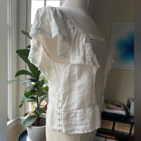 NWT Faherty "Mariposa" white linen frill short sleeve - size M - Picture 6 of 8
